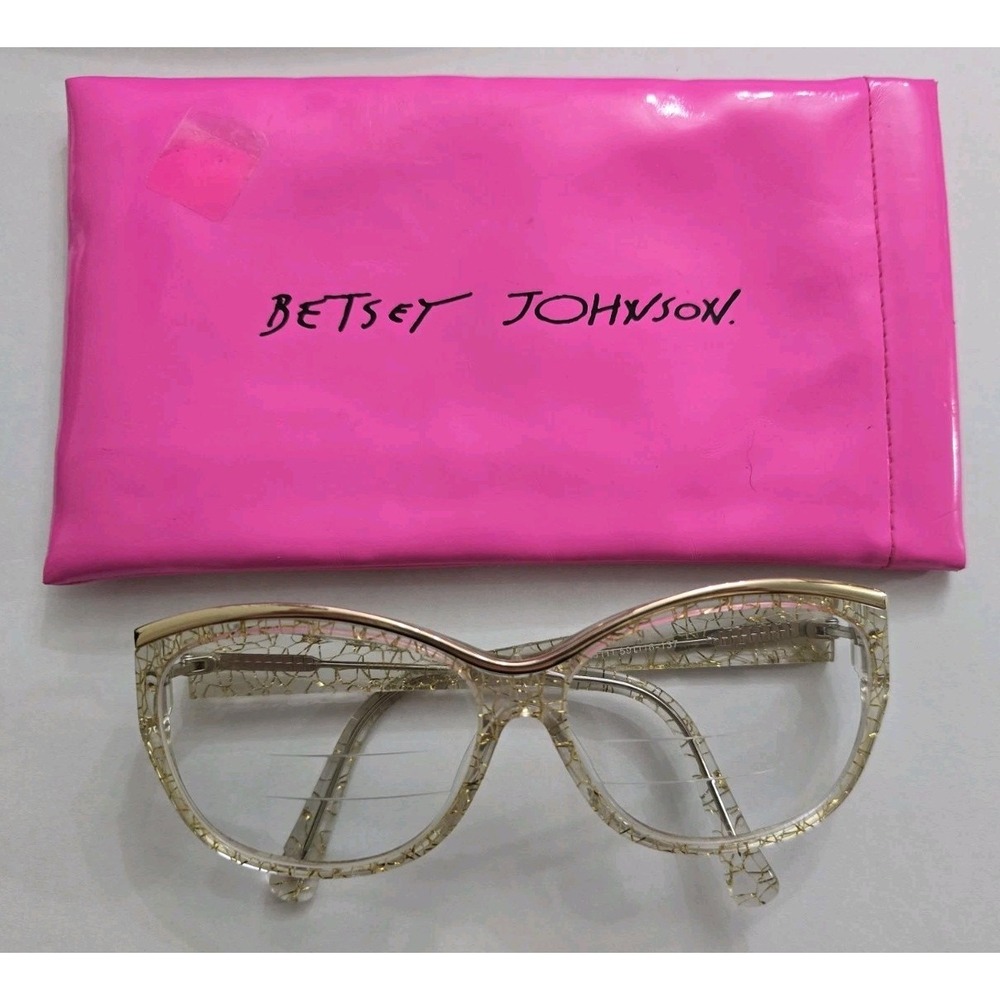 Betsey Johnson BJ535111 Clear Gold Lace Cat Eye Eyeglass Frames with Pink Pouch